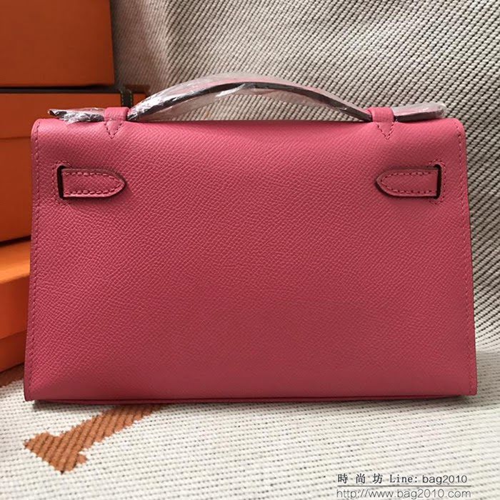 HERMES愛馬仕 凱莉包 mini kelly一代 唇膏粉epsom皮 夏天首選手包款 可手提肩背  Ama1328